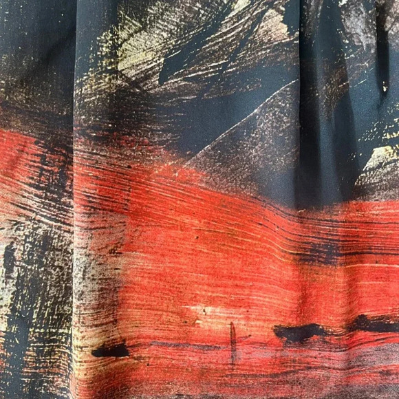 Alberta Ferretti | Silk Taffeta Cocktail Dress - Black & Red & Tan / Sz 6 - Picture 9 of 15